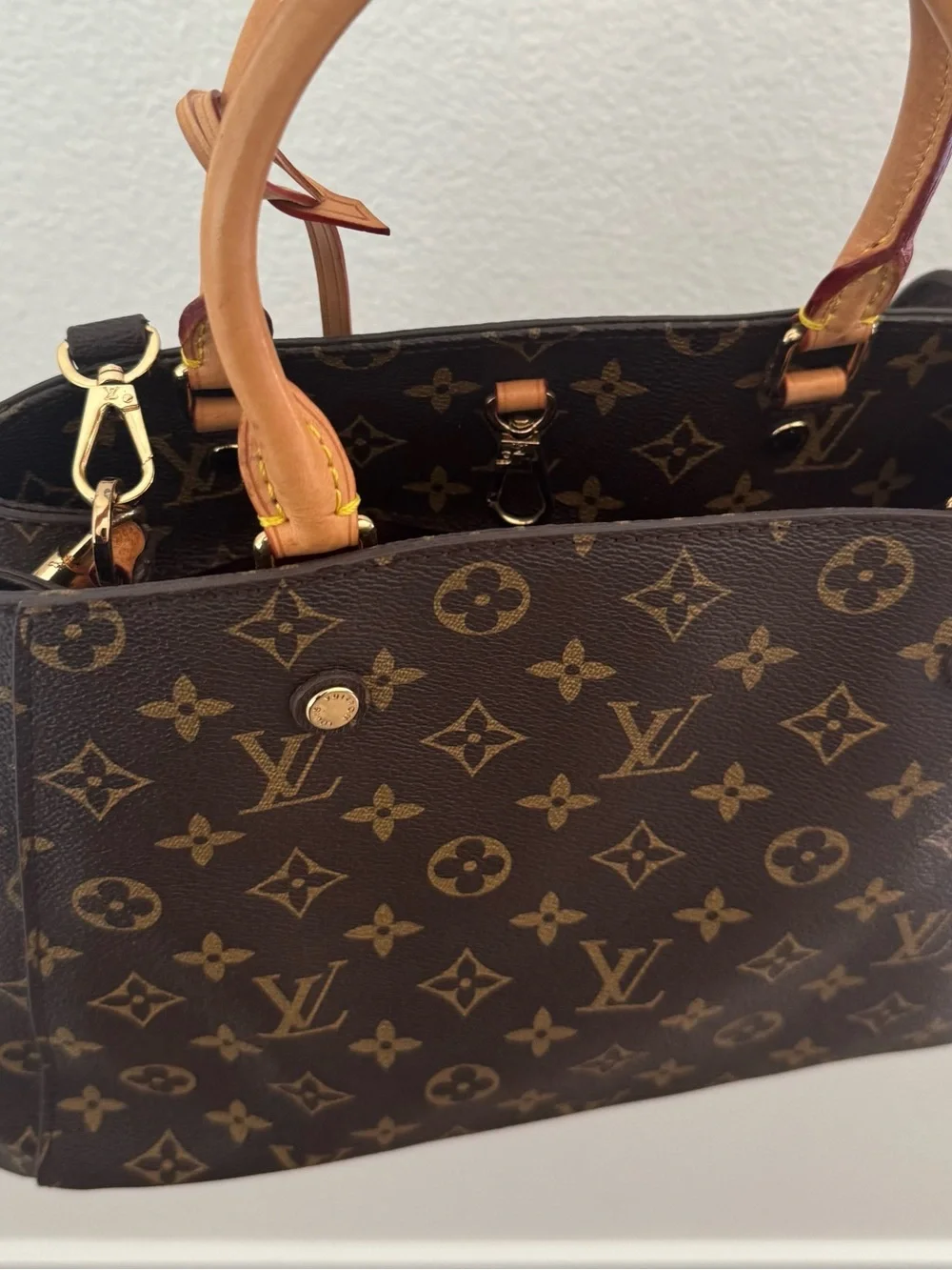 Louis Vuitton  Montaigne Monogram Satchel in Brown and Tan Leather